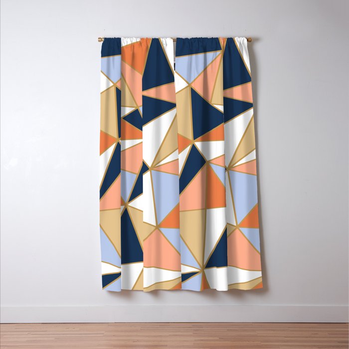 Festive, Geometric Art, Orange, Navy, Blue, Gold, Abstract Art Window Curtain Gallery Image 3