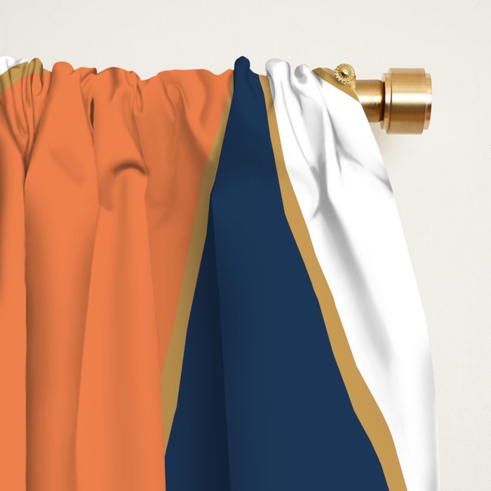 Festive, Geometric Art, Orange, Navy, Blue, Gold, Abstract Art Window Curtain Gallery Image 2