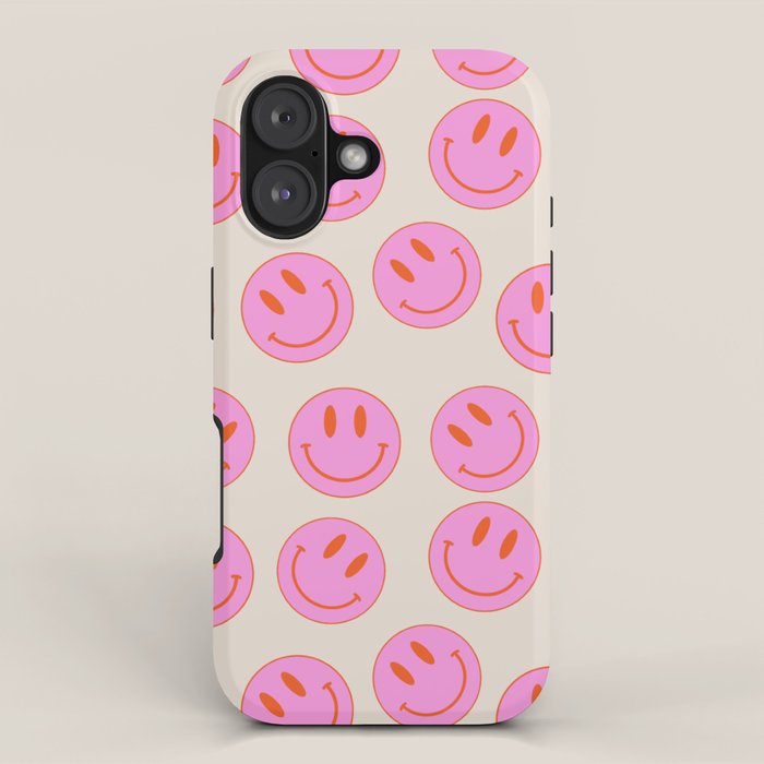 Keep Smiling! - Large Pink and Beige Smiley Face Pattern iPhone Case Gallery Image 1