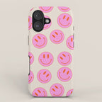 Keep Smiling! - Large Pink and Beige Smiley Face Pattern iPhone Case Gallery Image 1