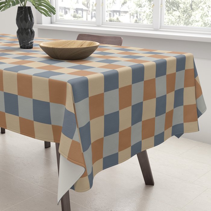 Checkered Multicolor Pattern VI Earthy Natural Tablecloth Gallery Image 3