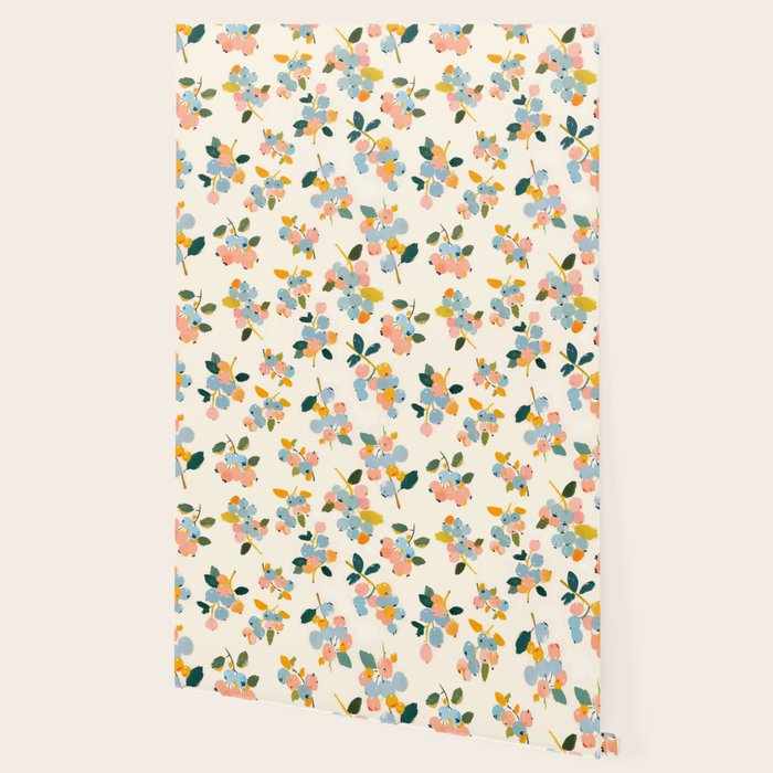 Blueberries Pattern - Pastel Watercolor Berries on Cream Background Wallpaper Gallery Image 2