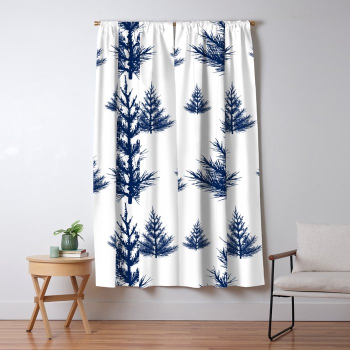 Christmas Trees and Snow, Blue and White Window Curtain Gallery Image 1
