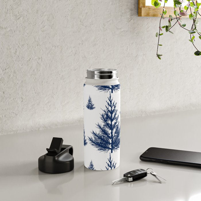Christmas Trees and Snow, Blue and White Water Bottle Gallery Image 4