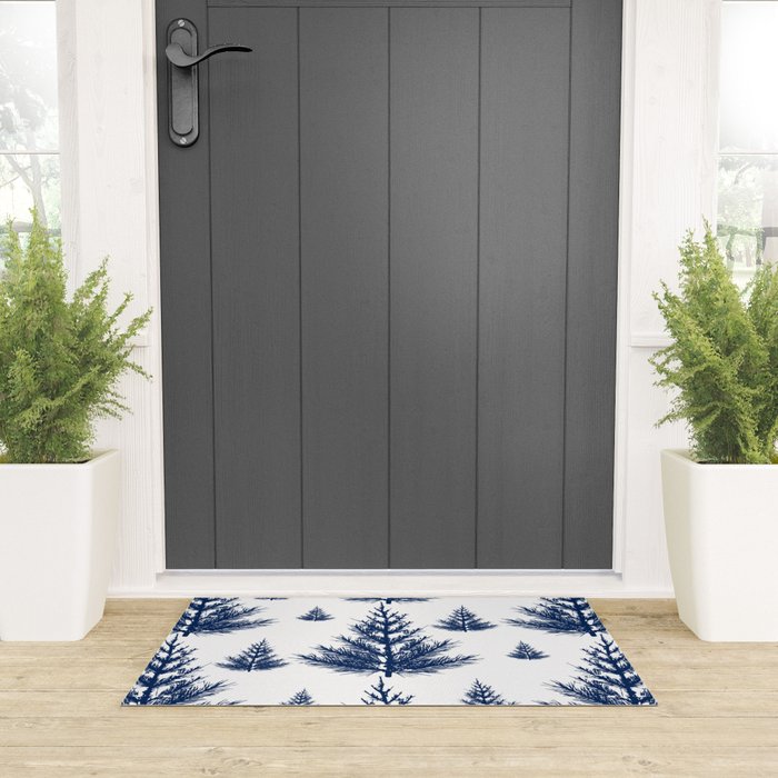 Christmas Trees and Snow, Blue and White Welcome Mat Gallery Image 3