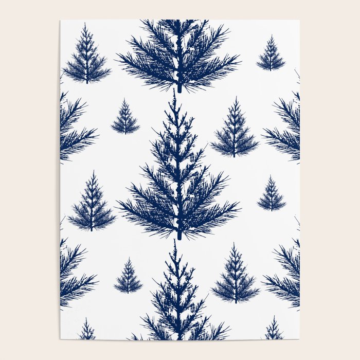 Christmas Trees and Snow, Blue and White Poster Gallery Image 4