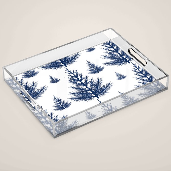 Christmas Trees and Snow, Blue and White Acrylic Tray Gallery Image 1