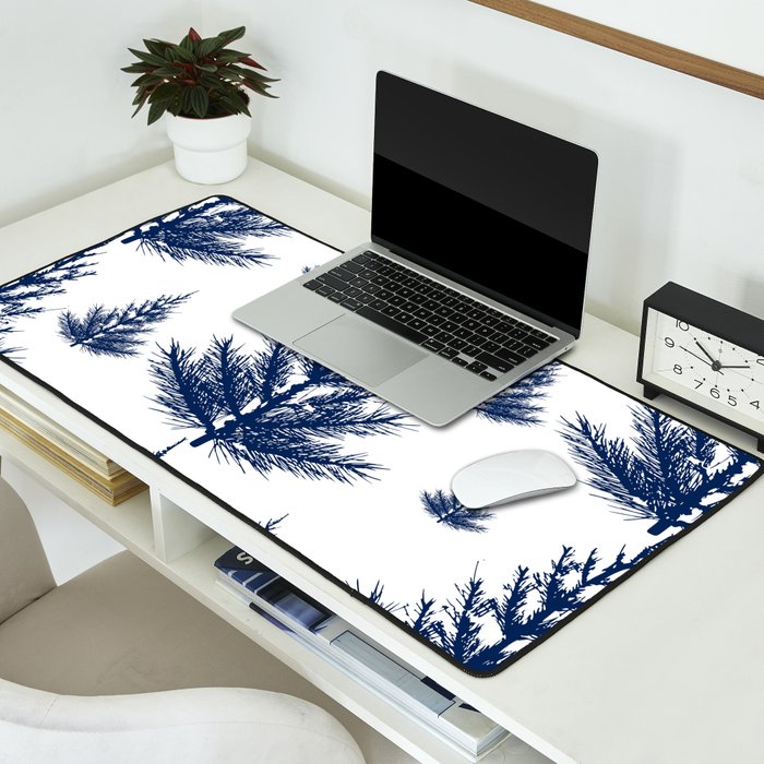 Christmas Trees and Snow, Blue and White Desk Mat Gallery Image 2