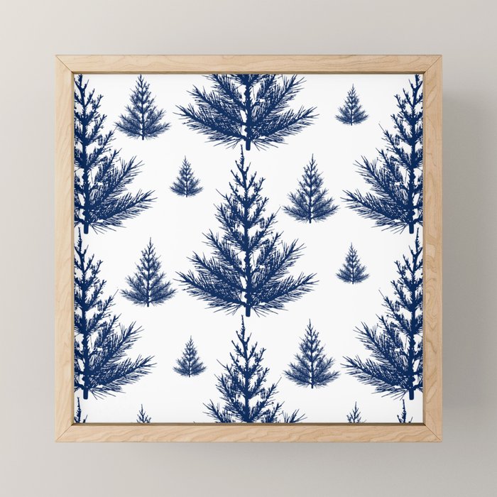 Christmas Trees and Snow, Blue and White Mini Art Print Gallery Image 1