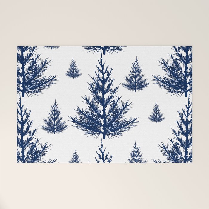 Christmas Trees and Snow, Blue and White Welcome Mat Gallery Image 1