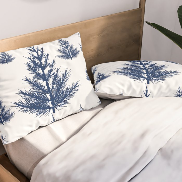 Christmas Trees and Snow, Blue and White Pillow Sham Gallery Image 2