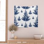 Christmas Trees and Snow, Blue and White Wall Tapestry Gallery Image 2