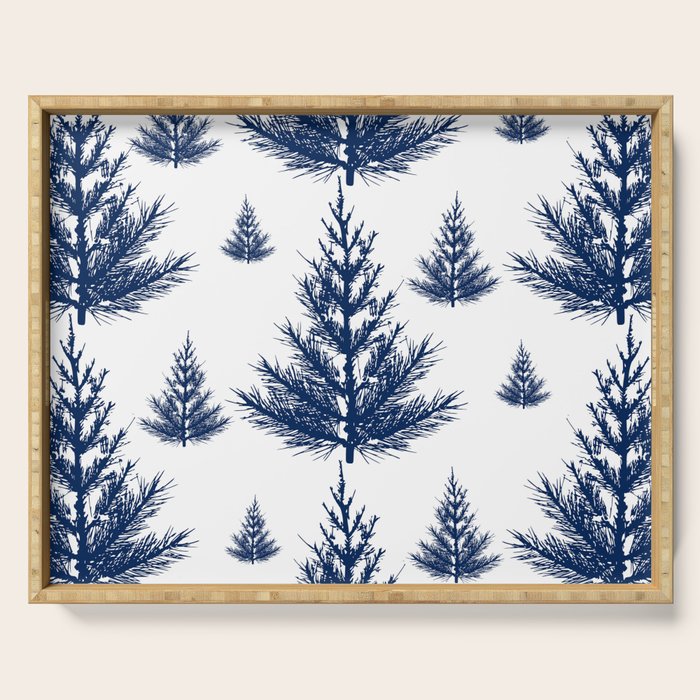 Christmas Trees and Snow, Blue and White Serving Tray Gallery Image 1