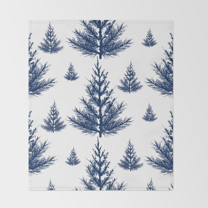 Christmas Trees and Snow, Blue and White Throw Blanket Gallery Image 2