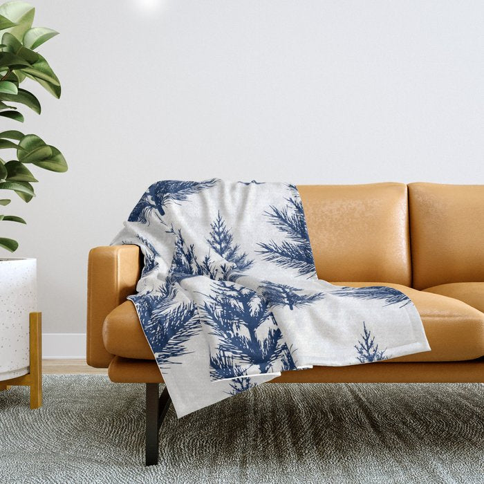 Christmas Trees and Snow, Blue and White Throw Blanket Gallery Image 1