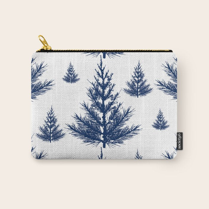 Christmas Trees and Snow, Blue and White Carry All Pouch Gallery Image 1