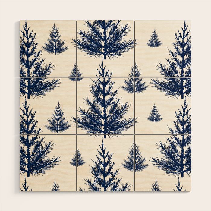 Christmas Trees and Snow, Blue and White Wood Wall Art Gallery Image 1
