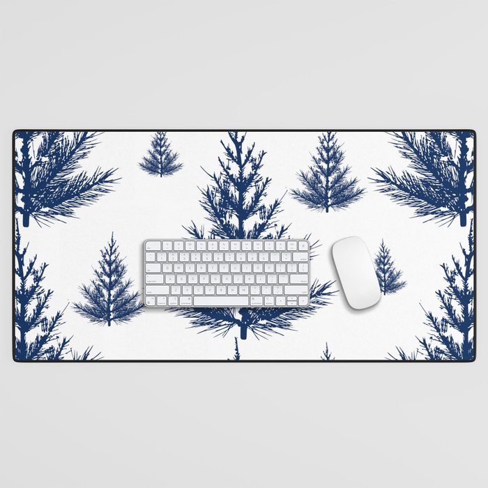 Christmas Trees and Snow, Blue and White Desk Mat Gallery Image 1