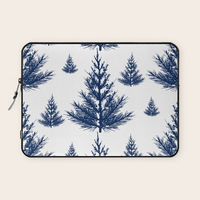 Christmas Trees and Snow, Blue and White Laptop Sleeve Gallery Image 1