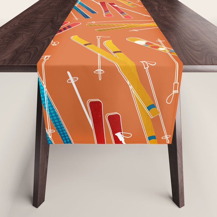 Retro Ski Pattern Illustration Table Runner Gallery Image 1