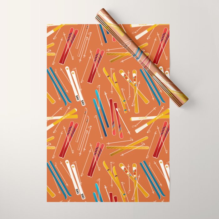 Retro Ski Pattern Illustration Wrapping Paper Gallery Image 1