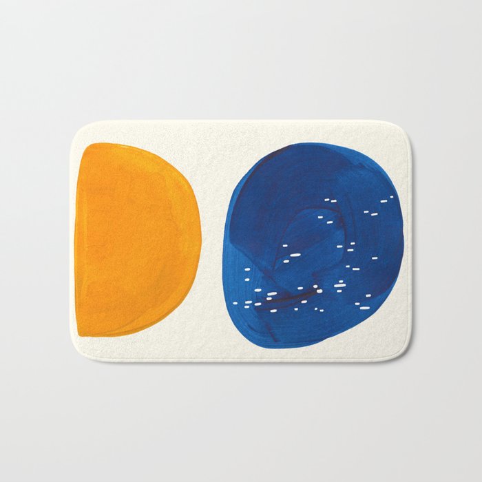 Minimalist Mid century Painting Colorful Yellow Blue Shapes Patterns Bath Mat Gallery Image 1