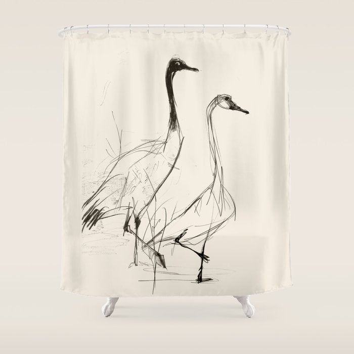 Two Geese - Minimalist Drawing Shower Curtain Gallery Image 1