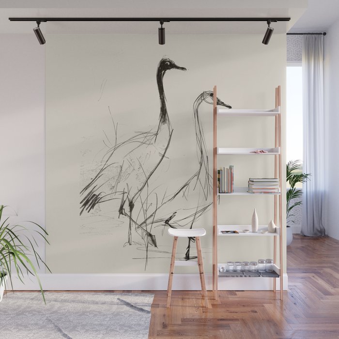 Two Geese - Minimalist Drawing Wall Mural Gallery Image 1