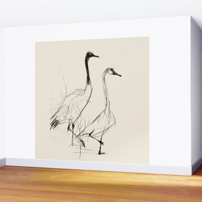 Two Geese - Minimalist Drawing Wall Mural Gallery Image 2