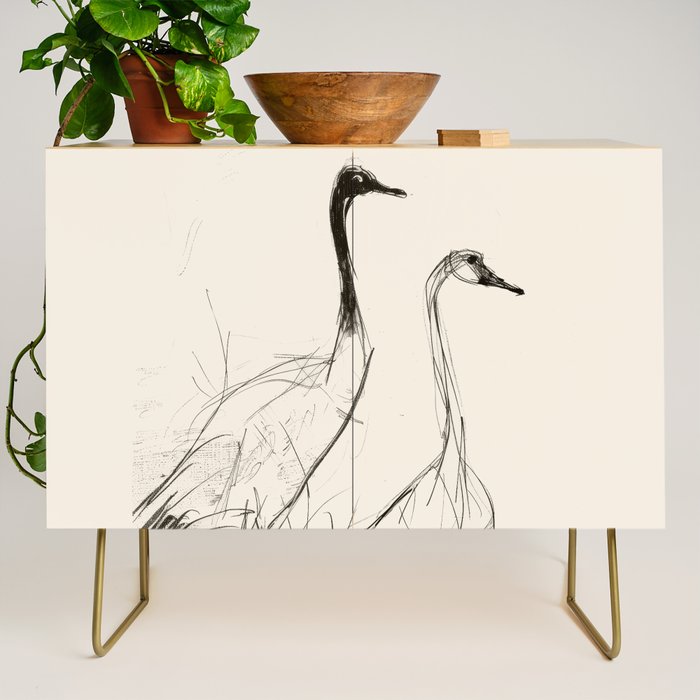 Two Geese - Minimalist Drawing Credenza Gallery Image 1