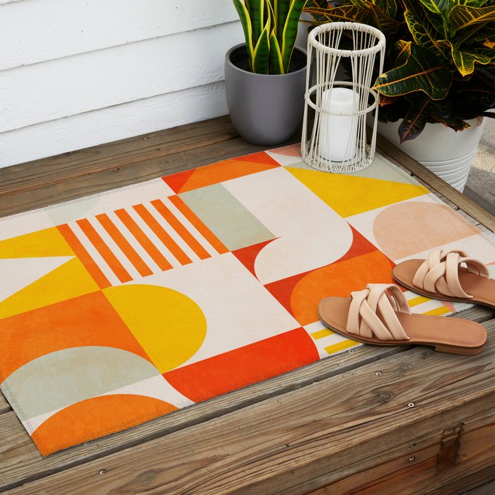 mid century geometry sunny 2 Outdoor Rug Gallery Image 2
