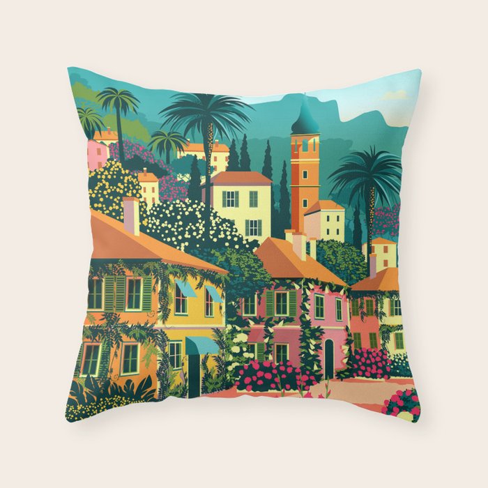 Romantic Italian Landscape Lake Como Colorful European Landscape Art Throw Pillow Gallery Image 6