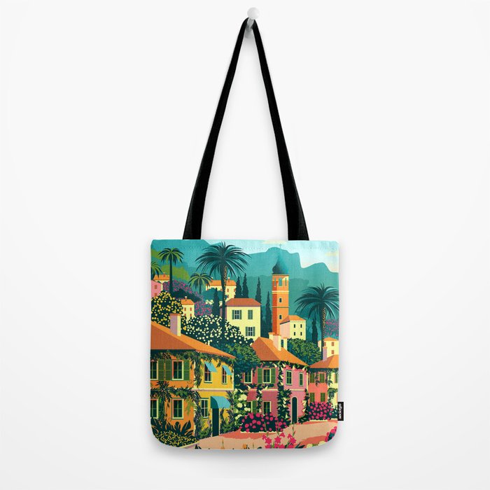 Romantic Italian Landscape Lake Como Colorful European Landscape Art Tote Bag Gallery Image 2