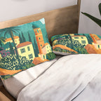 Romantic Italian Landscape Lake Como Colorful European Landscape Art Pillow Sham Gallery Image 2