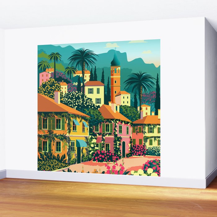 Romantic Italian Landscape Lake Como Colorful European Landscape Art Wall Mural Gallery Image 2