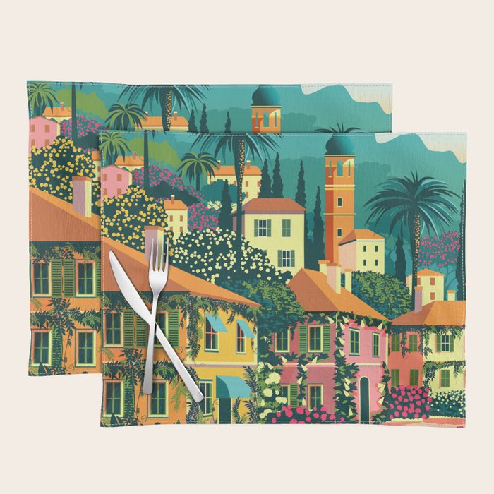 Romantic Italian Landscape Lake Como Colorful European Landscape Art Placemat Gallery Image 1