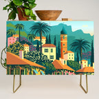 Romantic Italian Landscape Lake Como Colorful European Landscape Art Credenza Gallery Image 1