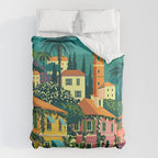 Romantic Italian Landscape Lake Como Colorful European Landscape Art Duvet Cover Gallery Image 6