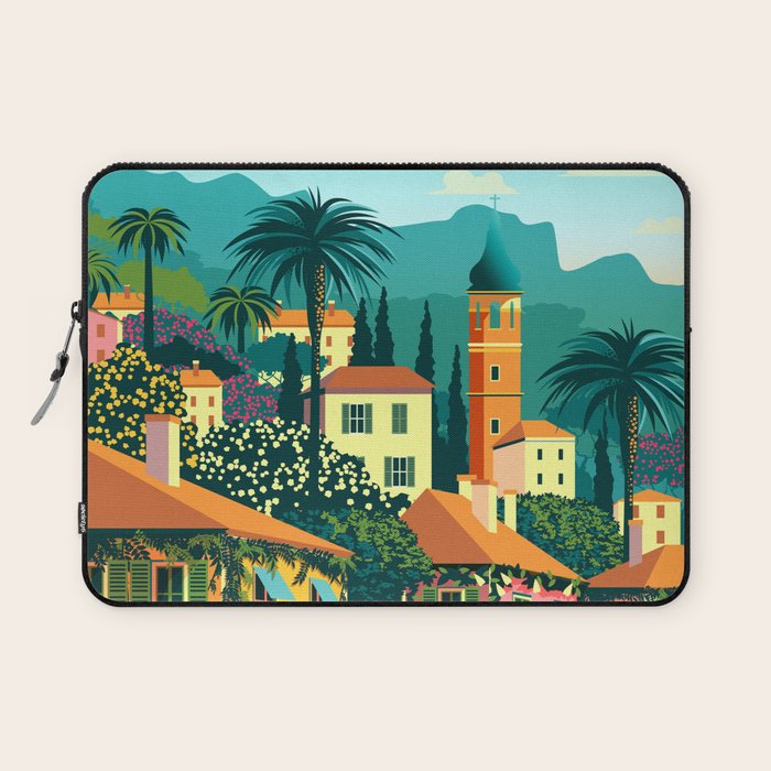 Romantic Italian Landscape Lake Como Colorful European Landscape Art Laptop Sleeve Gallery Image 1