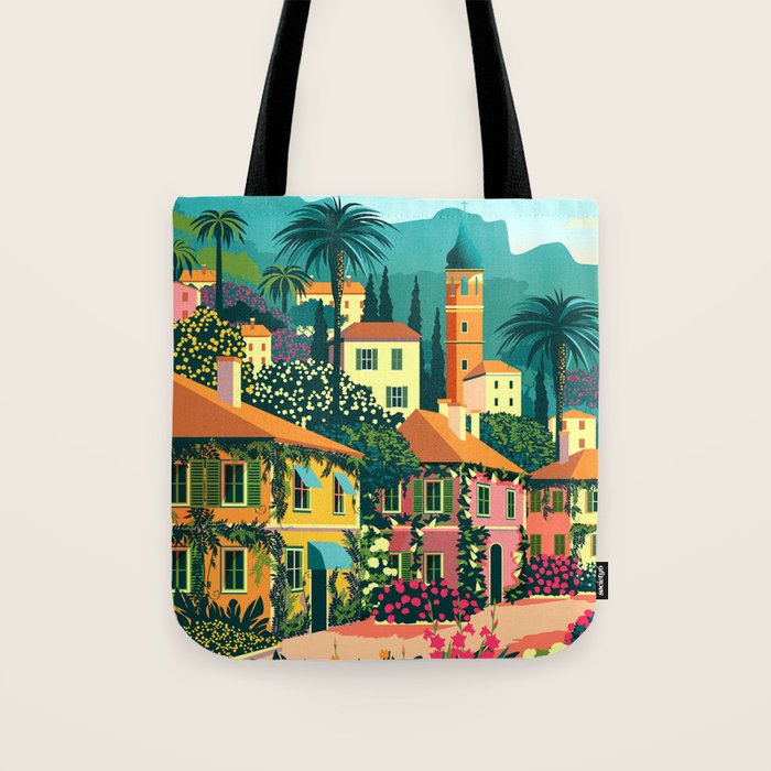Romantic Italian Landscape Lake Como Colorful European Landscape Art Tote Bag Gallery Image 1