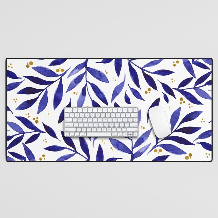 Pretty watercolor branches - blue and yellow Desk Mat Gallery Image 1