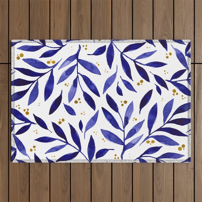 Pretty watercolor branches - blue and yellow Outdoor Rug Gallery Image 1