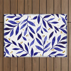 Pretty watercolor branches - blue and yellow Outdoor Rug Gallery Image 1
