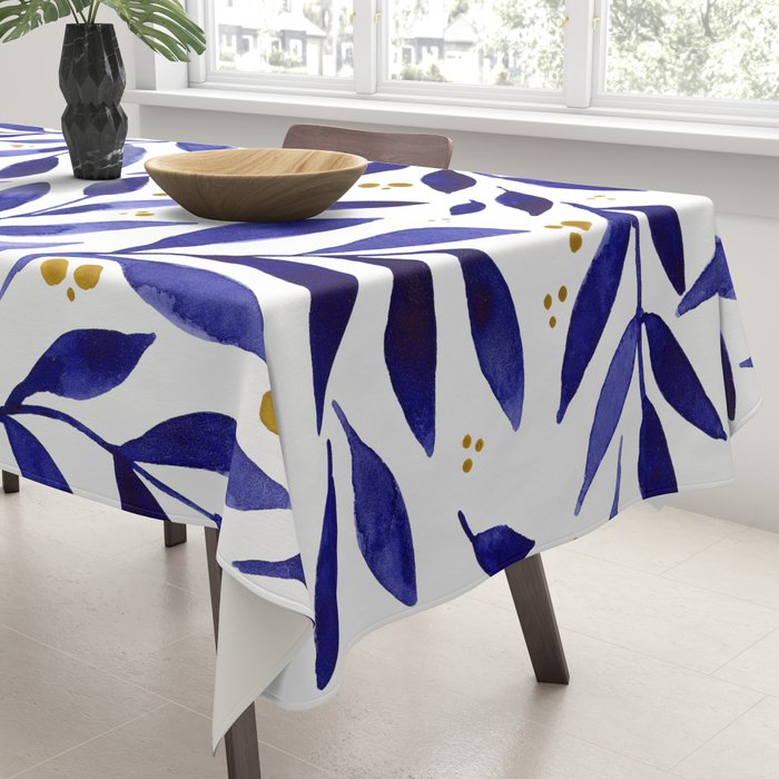 Pretty watercolor branches - blue and yellow Tablecloth Gallery Image 3