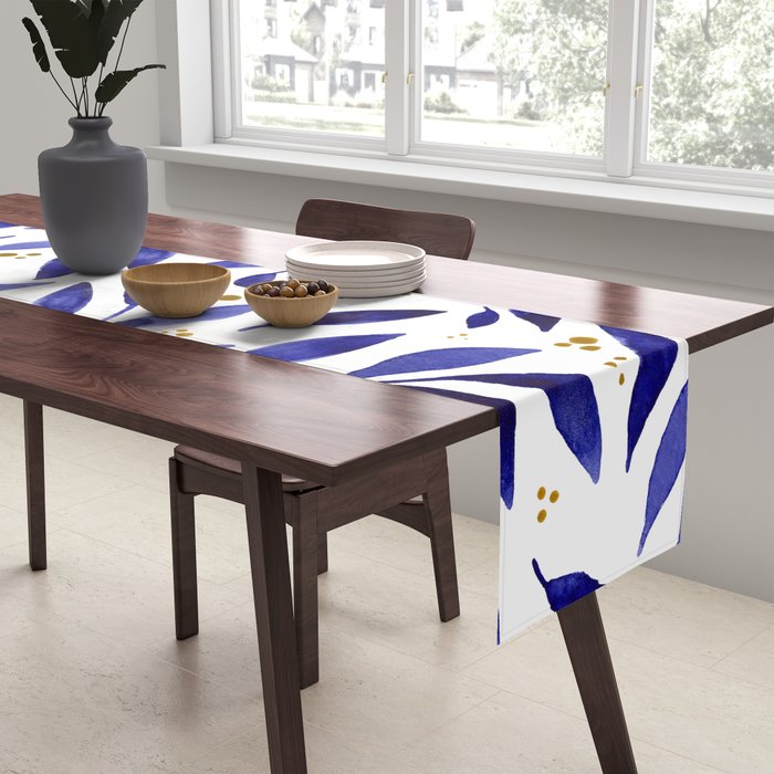 Pretty watercolor branches - blue and yellow Table Runner Gallery Image 2