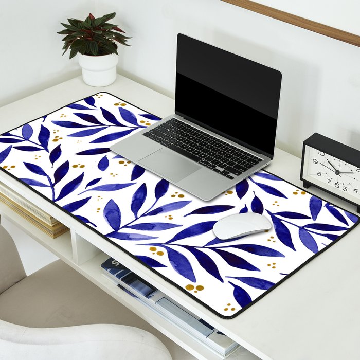 Pretty watercolor branches - blue and yellow Desk Mat Gallery Image 2