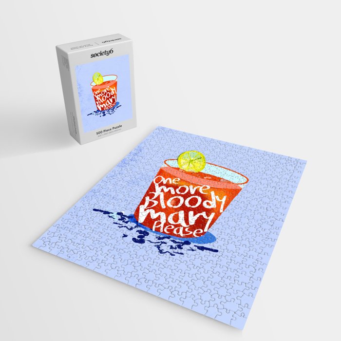 One More Bloody Mary Please, Cocktails Typography Happy Hour Alcohol, Weekend Drinks Beverages Summer Eclectic Lemon Painting Jigsaw Puzzle Gallery Image 2