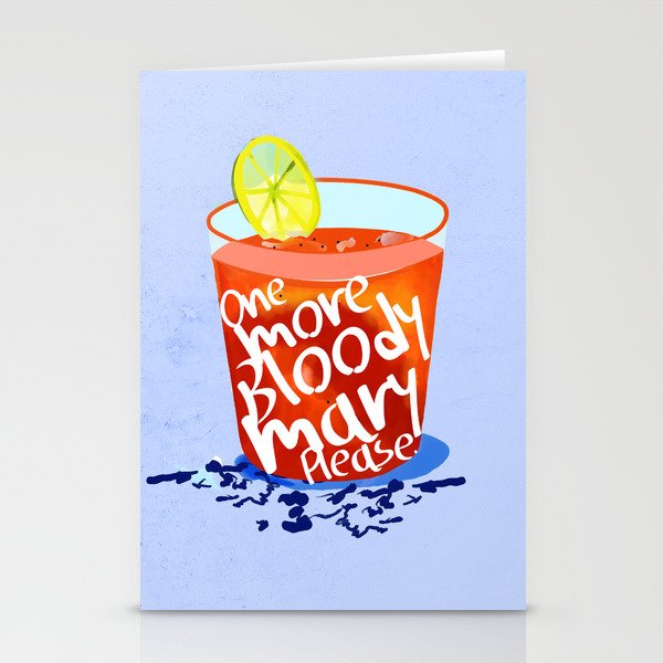 One More Bloody Mary Please, Cocktails Typography Happy Hour Alcohol, Weekend Drinks Beverages Summer Eclectic Lemon Painting Stationery Card Gallery Image 1
