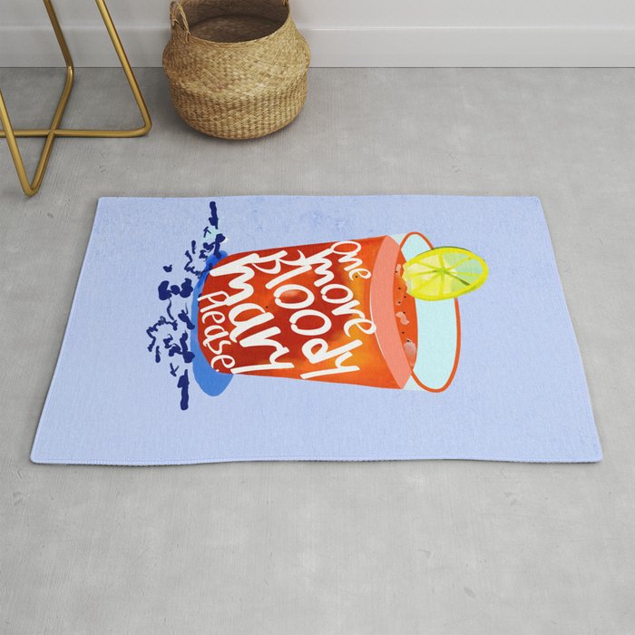 One More Bloody Mary Please, Cocktails Typography Happy Hour Alcohol, Weekend Drinks Beverages Summer Eclectic Lemon Painting Rug Gallery Image 1