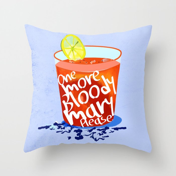 One More Bloody Mary Please, Cocktails Typography Happy Hour Alcohol, Weekend Drinks Beverages Summer Eclectic Lemon Painting Throw Pillow Gallery Image 1